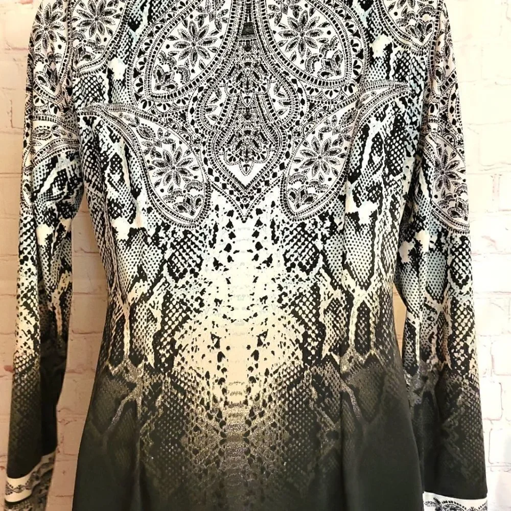 New Hale Bob Paisley Print Jersey Shift Dress Long Sleeve sz.XS ret.$216